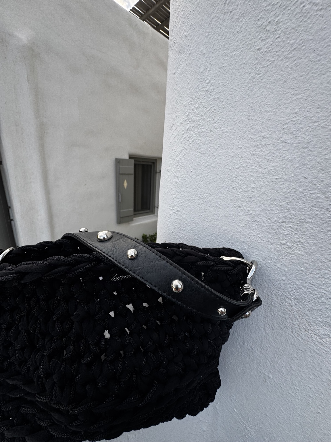 Black Studded Crochet Shoulder Bag - Image 2